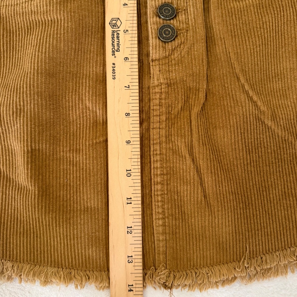 Indigo Rein Brown Corduroy Mini Skirt Button Fly Frayed Hem Size 1/24 - Picture 4 of 6